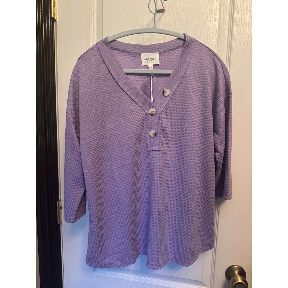 Andrée by Unit Lavender Waffle Knit Henley Top